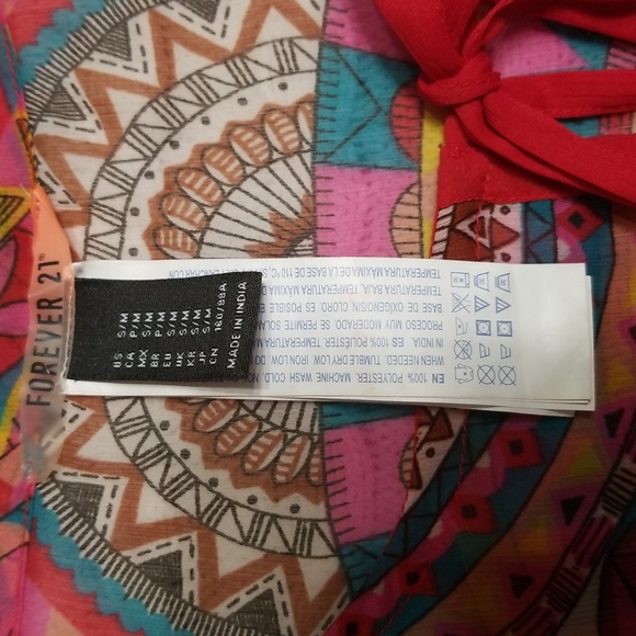 🔥Forever21 Red Sheer Boho Aztec Printed Beach Cover Up S/M - Picture 7 of 8